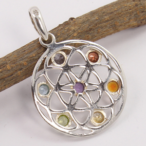 Amatista Otro Chakra Colgante Piedra preciosa facetada Plata de Ley 925 Nuevos artículos redondos múltiples clásicos naturales en diferentes estilos - Product Image 2