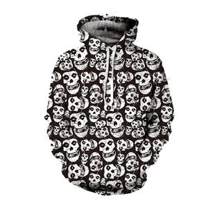 Allover-Sudadera con capucha Unisex, con estampado de Calavera, corte holgado, sublimación en blanco y negro - Product Image 1