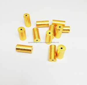 Cuentas de forma de tambor de 10x20mm chapadas en oro cepillado, cuentas hechas a mano para fabricación de joyas - Product Image 3