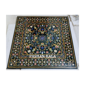Mesa con incrustaciones de Pietra Dura antigua de forma cuadrada de mármol negro hecho a mano de alta calidad para decoración del hogar y Hotel al mejor precio - Product Image 1