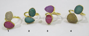 Super Fine Quality Multi-Color Agate Sugru Druzy Handmade Brass Alloy Plated Cocktail <b>Ring</b> for Weddings Anniversaries Children's - Product Image 1