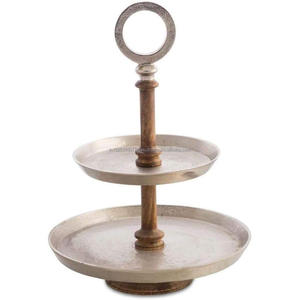 Soporte de pastel de 2 niveles de madera de mango natural y metal - Product Image 5