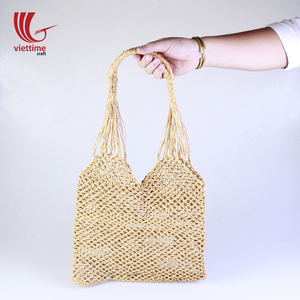 Sac de paille écologique fait à la main à partir de papier recyclé avec fermeture à glissière en gros - Product Image 6