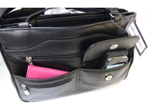 Sac à main élégant en cuir véritable pour femmes, fourre-tout de forme classique au corps souple avec accent matériel poli - Product Image 5