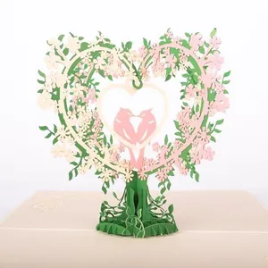 Tarjeta del Día de San Valentín Lovebirds 3D Pop Up Card vietnamita hecho a mano Kirigami Card para artesanía al por mayor - Product Image 1