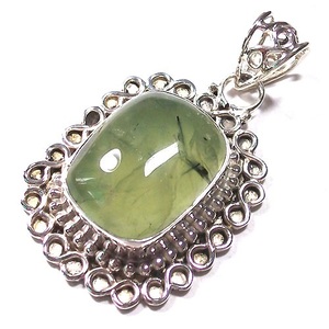 Pierre précieuse de couleur Prehnite naturelle, pendentif en argent pur fait à la main pour femmes, bijoux - Product Image 2