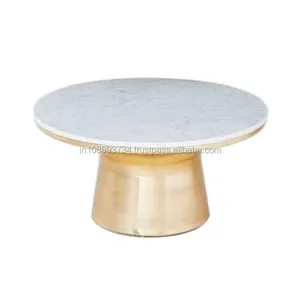 Mesa de centro decorativa para jardín, Base de Metal, mármol blanco, forma redonda, de mediados de siglo - Product Image 1
