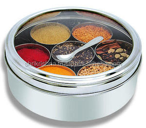 7 and 9 Tin With Lid Available Stainless Steel Masala Dabba Indian Spice Container Herb & Spice Boxes Metal Spice Storage - Product Image 2