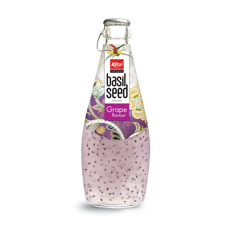 Venta al por mayor 290ml sabor a uva albahaca semilla jugo bebida mejor precio superventas chía bebida buen precio para exportación bebida fresca