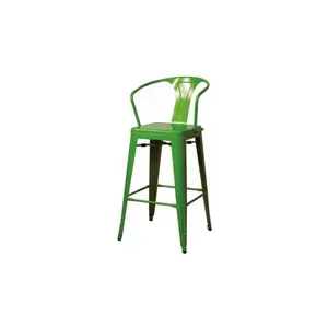 Vintage Iron Green Color Bar Stühle mit rundem Back Office mit Stuhl Kleiderbügel Fuß stütze geschmiedete Schaukel stühle