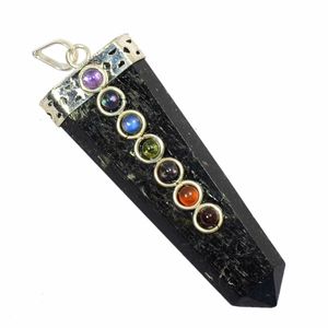 Turmalina negra 7 Chakra de lápiz colgante amatista encanto siete Chakra plana tapa lápiz colgante - Product Image 3