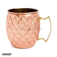 Mug à Moscow Mule en cuivre martelé antique, de haute qualité, en métal pur, écologique, avec poignée en laiton et couvercle, emballage cadeau pour fête