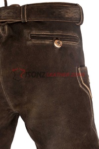 Pantalon de costume traditionnel pour homme Oktoberfest, longueur genou, marron, broderie, Lederhosen, cuir suédé véritable, festival - Product Image 2