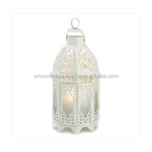 White Coated Lantern Home & Wedding Decoration Metal & Glass <b>Candle</b> Lantern <b>Outdoor</b> Metal Lantern Handmade - Product Image 3