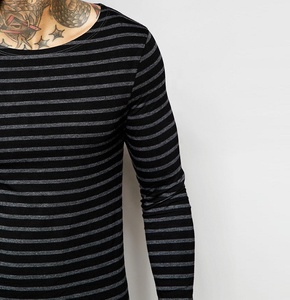 T-shirt à manches longues en coton et polyester élasthanne pour homme, confortable, respirant, coupe super fine, col bateau, muscle - Product Image 6