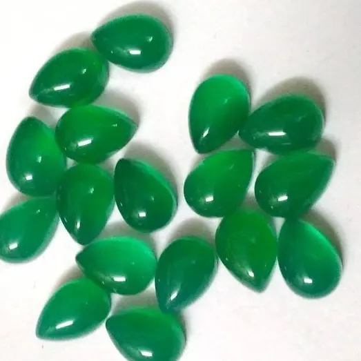 7x9mm Natural Green Onyx Smooth Pear Calibrated Loose Cabochon Supplier at Wholesale Price Stones for Jewelry Setting