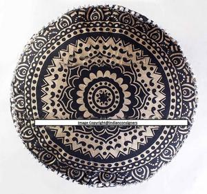 Ombre Mandala algodón PUF reposapiés PUF otomano cubierta de asiento redondo hermoso oro negro por los consignadores indios - Product Image 4