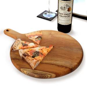 Planche à découper en forme de plateau à pizza, forme carrée, en bois de teck naturel et de qualité alimentaire, en stock - Product Image 2