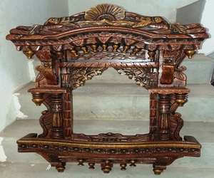 Fabriqué à la main en bois poli miroir sculpté cadre jharokha - Product Image 1