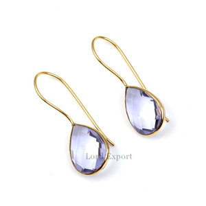 2024 Top Vente Rose Améthyste Hydro Quartz 18k Plaqué Or Véritable 925 En Argent Sterling Dainty Teardrop Boucles D'oreilles Femmes Bijoux - Product Image 3