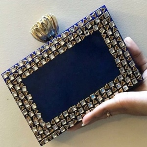 Bolso de mano de resina de piedra y Kundan para mujer, Cartera de mano de resina de mármol verde, mopa - Product Image 3