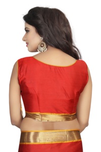 Auto Conçu Mode Coton Soie Rouge Jaune Saree Alphanumero - Product Image 5