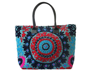 กระเป๋าถือสะพายไหล่ทรงโท้ตอินเดีย,กระเป๋าโบฮีเมียนแนววินเทจชนเผ่า Suzani เย็บปักถักร้อยของผู้หญิงสไตล์พื้นเมืองทำด้วยมือฮิปปี้ - Product Image 1