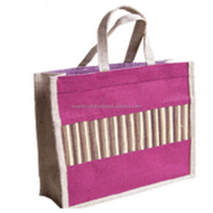 Jute Striped Medium Shopping <b>Bag</b> with Long Handle - Product Image 2