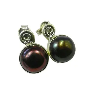 ขายส่ง925ที่เป็นของแข็งเงินสเตอร์ลิงต่างหูมุกสีดำธรรมชาติเครื่องประดับแฟชั่นชุบเงินสำหรับผู้หญิงสำหรับงานเลี้ยงหรือของขวัญ - Product Image 1