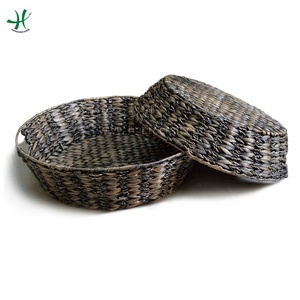 Hyacinth and Seagrass Combination Water-Themed Decorative Storage <b>Basket</b> with Lid <b>for</b> Home Laundry <b>Hamper</b> - Product Image 3