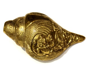 Concha Hindú para Rudra con Gemas de 1 Color, Escultura Religiosa de Latón Fundido, Arte Coleccionable de Metal Budista de la India - Product Image 3