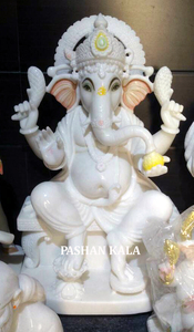 Sculpture en marbre blanc poli, 15 cm, figurine de seigneur Ganesha - Product Image 4