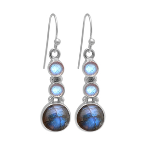 Pendientes de piedras preciosas de labradorita redonda gris Joyería de plata Pendiente de Plata de Ley 925 Pendiente clásico de moda para mujer. - Product Image 1