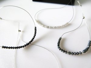 Collar de Cuentas de Diamantes Facetados Naturales en Blanco y Negro, Collar de Cuentas de Diamantes Facetados Negros - Product Image 2