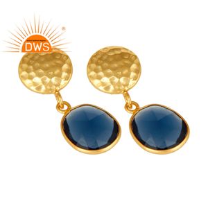 Handmade Gold Plated 925 Silver Earrings Blue Corundum Gemstone Earrings Jewelry Supplier - Product Image 2