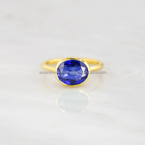 ควอตซ์สีฟ้า,แหวนอัญมณี,เงินแท้925,ชุบทอง,ซ้อน,เครื่องประดับทำด้วยมือ - Product Image 1