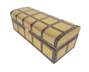 Cajas de joyería de madera hechas a mano con acabado de cuero Artificial de Color dorado - Product Image 1