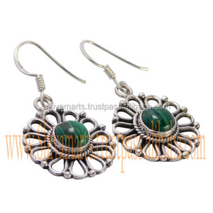 Pendiente de piedras preciosas de malaquita de Plata de Ley 925 al por mayor para mujer, proveedor de joyería de plata de moda - Product Image 2