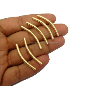 Brushed Gold Plated Curved Tube Bead, Handmade Jewelry Making Component