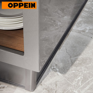 Mobili da <span class=keywords><strong>Cucina</strong></span> Lineari in Lacca <span class=keywords><strong>Grigio</strong></span> Argento Lucido con Isola, Armadi Modulari Moderni in Acciaio Inossidabile - Product Image 5