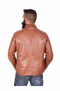 Veste en cuir d'agneau pur marron en gros pour hommes, quatre poches, vente d'automne d'hiver, vestes en cuir d'agneau pour hommes - Product Image 3