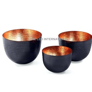 Inside Copper and Outside <b>Black</b> Metal Set Of 3 Christmas & Lighting Decorations Votive <b>Candle</b> <b>Holder</b> - Product Image 1
