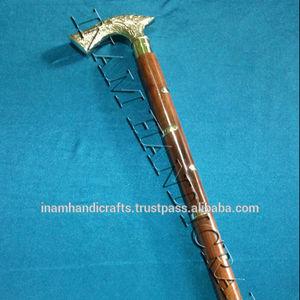 Bastón de madera hecho a mano con incrustaciones para caminar, trabajo y mango de latón, estilo derby - Product Image 2