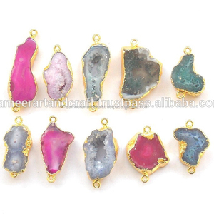 Pierre précieuse galvanisée tranche d'agate multi naturelle plaquée or lunette faite à la main 925 lunette connecteur fait main - Product Image 2