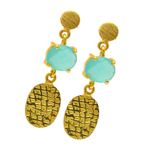 Forme ovale Aqua Calcedony Gemstone Prong Setting Boucles d'oreilles en argent 925 plaqué or Boucles d'oreilles à la mode. - Product Image 1