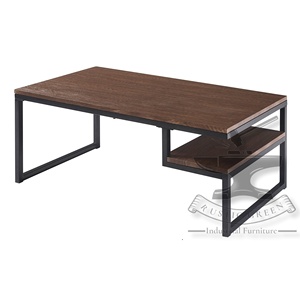 Table basse rectangulaire industrielle vintage faite à la main avec étagère de rangement meubles de salon avec panneau de style bois - Product Image 3