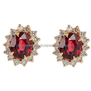 925เงินสเตอร์ลิงโกเมนควอตซ์และ C.z. ต่างหูพลอยเม็ดเดี่ยวสีทอง Vermeil - Product Image 1