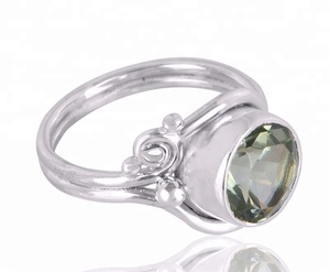 Bijoux fins de haute qualité grandes bagues en vermeil d'éternité en améthyste verte bandes de mariage en argent sterling massif pour femmes - Product Image 2