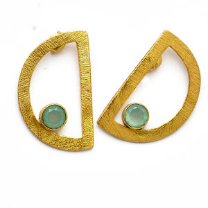 D Shape Design Aqua Calcédoine Gemstone 925 Sterling Sliver Stud Boucles d'oreilles Lunette Réglage Boucle d'oreille à la mode à la mode pour les femmes. - Product Image 2