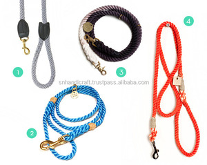 Laisse pour chien en corde de coton minimaliste moderne, faite à la main, couleur bleu ombré, fabriquée en Inde - Product Image 1
